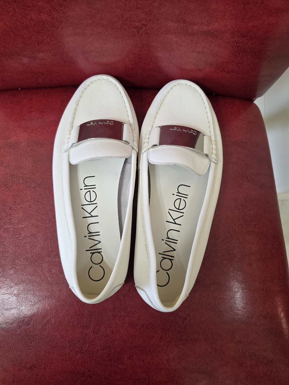Calvin Klein White Leather Women’s Loafers